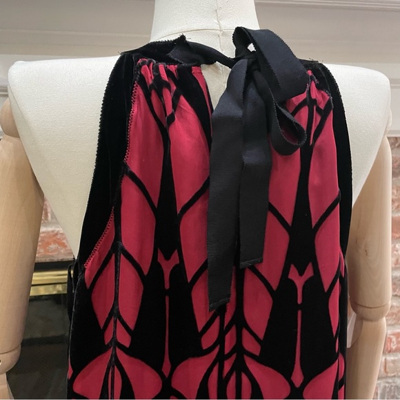 VINTAGE Y2K silk Max Studio red and black velvet accented dress / S / NWOT - Picture 10 of 12